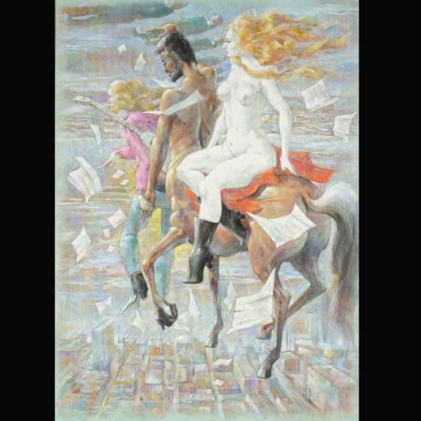 RAYMOND HOWELL "Self Portrait": RAYMOND HOWELL (Californian 1927-2002) "Self Portrait" Oil on board. 35 1/2 x 36 inches. Signed l/l "Raymond Howell".