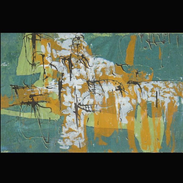 DAN CHRISTENSEN "Abstract Compostion": DAN CHRISTENSEN (American 1942-2007) "Abstract Compostion, 1964" Block print on paper. Image: 13.5 x 20.75 inches/ 34.3 x 52.7 centimeters. Signed and dated lower right "Dan Christensen 1964" Numbered