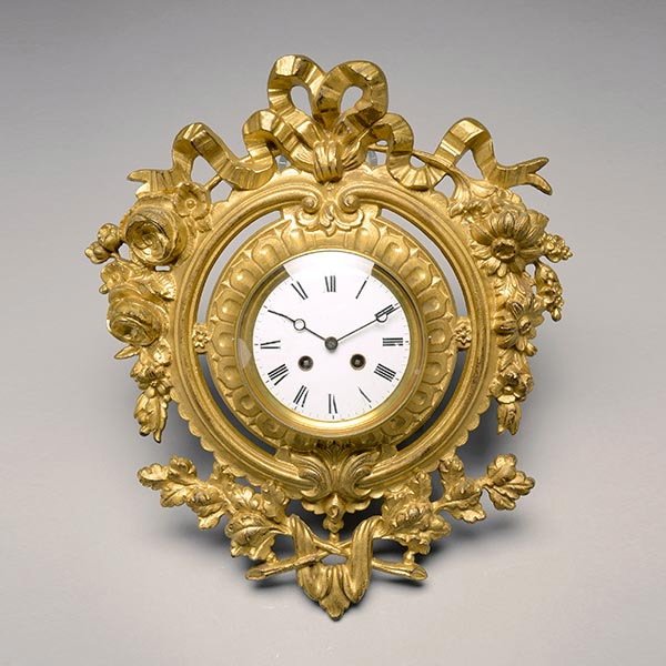 Japy Freres Gilt Cast Iron Cartel Wall Clock: Japy Freres Gilt Cast Iron Cartel Wall Clock {Height 17 inches; width 15 inches} [key]