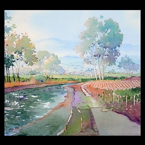 DOUGLAS CHUN "French Country" Watercolor: DOUGLAS CHUN (American b. 1932) "French Country" Watercolor on paper.