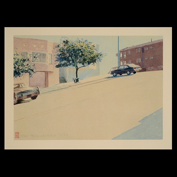 ROBERT BECHTLE San Francisco Signed 1988: ROBERT BECHTLE (American b. 1932) "Untitled - San Francisco Street,1988" Lithograph on paper. 10 3/4 X 16 inches. Signed and dated "Bechtel 1988" and numbered "11/38" with artist embossed stamp.