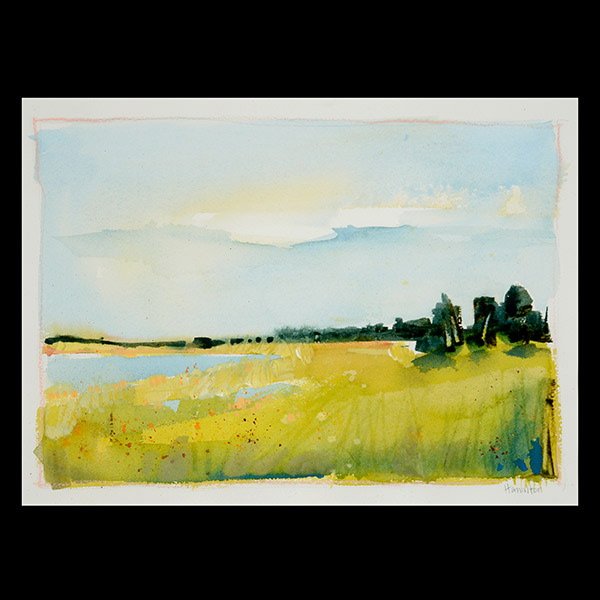 ANN HAMILTON Pastel and Acrylic on Paper: ANN HAMILTON (American, b. 1956) "Untitled - Landscape with Pond" Pastel and acrylic on paper. 9 x 12 1/2 inches. Signed l/r "Hamilton".