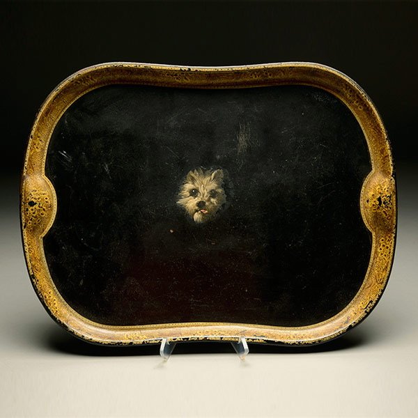 Victorian Ebonized Tole Tray Painted With Dog Face: Victorian Ebonized Tole Tray Painted With Dog Face {Length 24; width 17 1/2 inches}