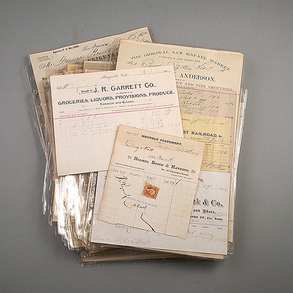 Vintage Marin Retail Receipts, c.1900: Collection of Bay Area Ephemera, Circa 1896-1903: primarily vintage Marin County receipts from various vendors in San Rafael, Tiburon and San Anselmo, mostly to Mr. Butler of a local military school [