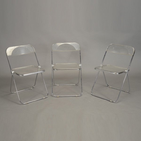 Three Plia Chairs in Lucite.: Three Plia Chairs in Lucite. By Giancarlo Piretti for Anonima Castelli, Italian Modern. Shows wear, no cracks.