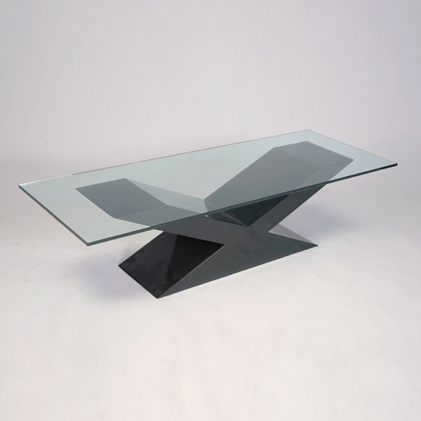 James Mont Coffee Table.: James Mont Coffee Table. With glass top, base of black laquer over wood, Hollywood Regency style, underside signed "James Mont."