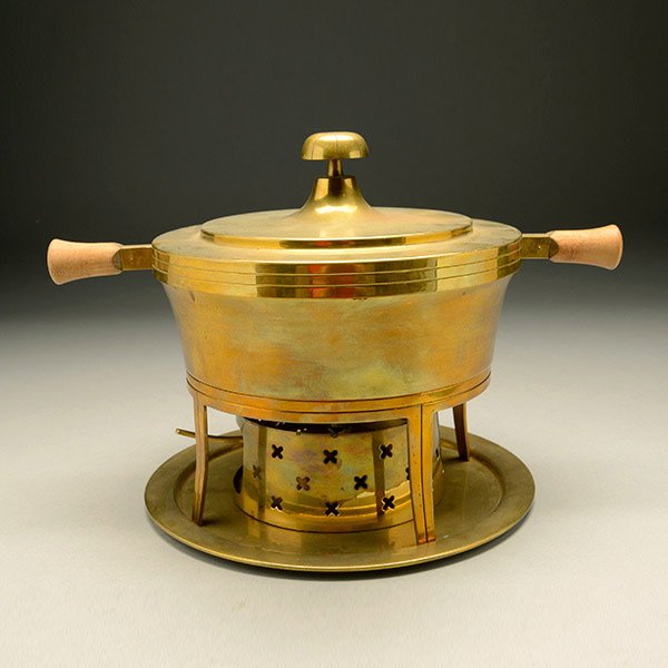 Chafing Dish with Tray & Tommi Parzinger Burner.: Chafing Dish with Tray and Tommi Parzinger Burner. Three pieces marked "dorlyn-silversmiths."