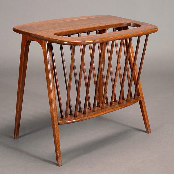 Mid-Century Danish Modern Magazine Rack.: Mid-Century Danish Modern Magazine Rack. Solid walnut vintage magazine rack with Madmen sensibilities, circa 1950s.