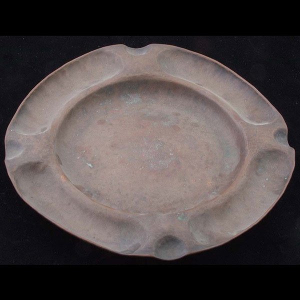 Hammered Copper Platter: Hammered Copper Platter Stickley Brothers Hammered Copper Tray, with lobed rim and rolled edge, unmarked {Diameter 11 7/8 inches} [Good condition, probably original patina]