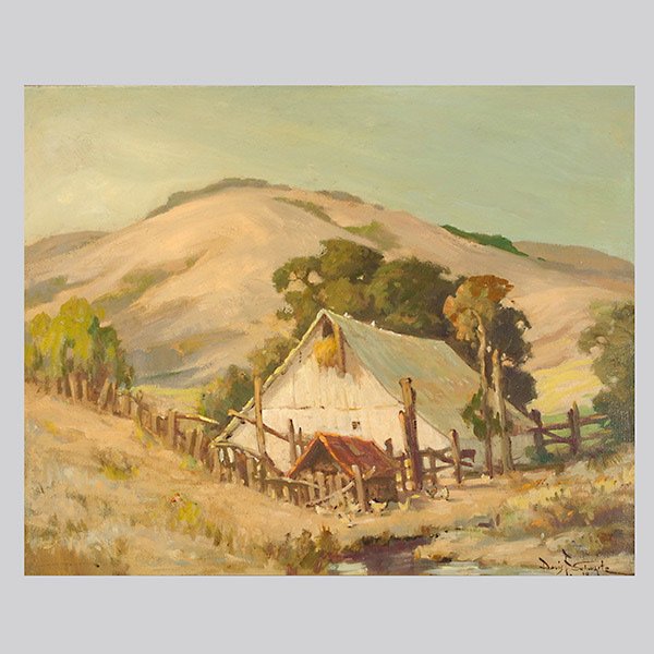 Davis F Schwartz "Barn in Valley" Oil: DAVIS FRANCIS SCHWARTZ (American 1879-1969) "Barn in a Valley, 1919" Oil on canvas. 24 x 30 inches/ 61 x 76.2 centimeters. Signed and dated lower right "Davis F Schwartz '19" Frame: 30 x 35.5 inches/ 