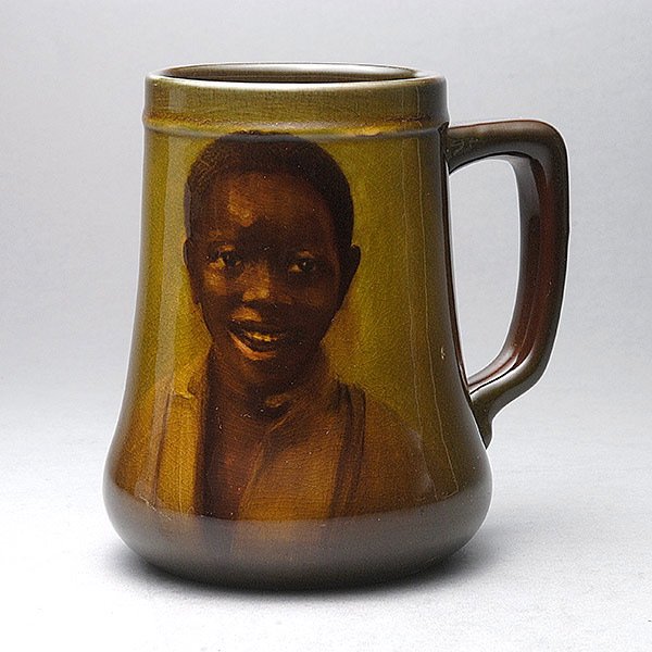 Rookwood portrait of young black man: Very Rare Rookwood drinking vessel portrait of young black man "Ben Johnson" artist O.G. Peso mint