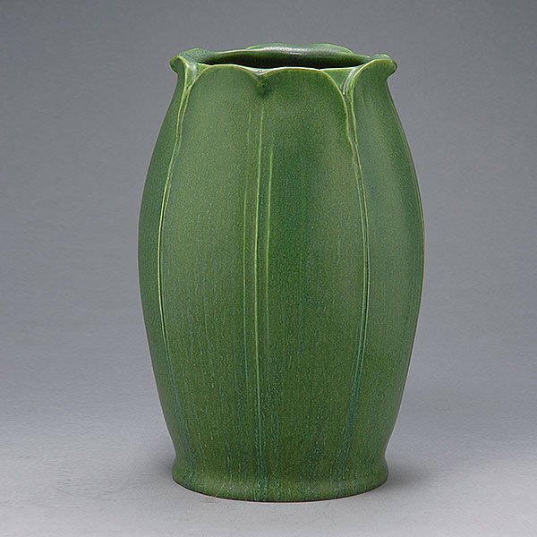 Odd Inc. Matte Green Crystaline Glaze Vase: Odd Inc. Matte Green Crystaline Glaze "in the school of Grueby" Vase Height: 9 inches