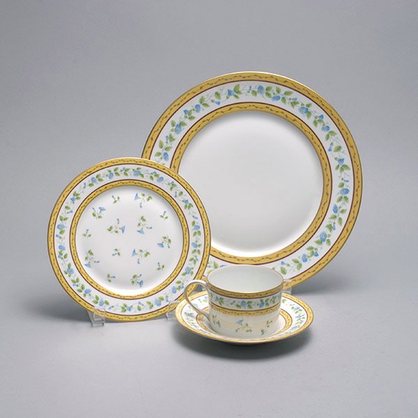Set of A Raynaud Limoges Ceraline China: Set of A Raynaud Limoges Ceraline China, in The Sevres Morning Glory Pattern: Comprising eight dinner plates {diameter 10 1/2 inches}; eight salad plates {diameter 7 1/2 inches}; eight teacups; and ei