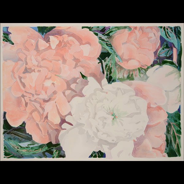 Floral Still Life, Gary Bukovnik, Lithograph: GARY BUKOVNIK (Californian b. 1947) "Peonies II 3/27" Color lithograph on paper. 29 x 38 1/2 inches. Signed l/r and numbered l/l "3/27 CTP"