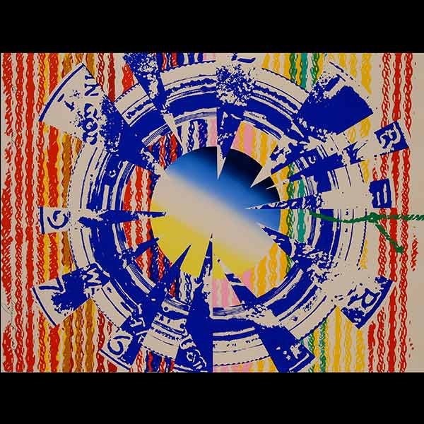 Silkscreen and airbrush print, ROSENQUIST 1975: JAMES ROSENQUIST (American b. 1933) "Miles (From America: Third Century) " Silkscreen and air brush on paper. 30 x 22 inches. Signed and dated in pencil l/r "Rosenquist 1975" and l/l "Miles" and "13/2