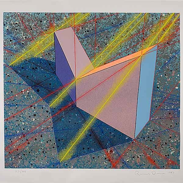 Geometric RONALD DAVIS Print signed: RONALD DAVIS (Californian b.1937) "Upright Vee Angle Slab" Color silkscreen on paper. 32 x 36 inches Signed and dated l/r "1987" and numbered l/l "23/88".