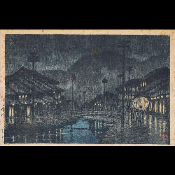 Kawase Hasui (1883-1957): A Woodcut Print: Kawase Hasui (1883-1957): Shirozaki in Tajima district, Kinosaki, oban, titled and dated 1924, signed with a seal, framed and glazed [Toning and staining; minor creases. Not examined out of the frame]