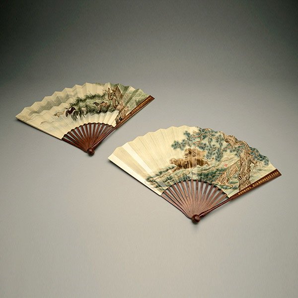 After Lang Shining (1688-1766): 2 Fan Paintings: After Lang Shining (1688-1766): Two Folding Fan Paintings, Both with ink and color on paper, painted by Lang Shining, signed with two seals; the reverse with calligraphy by Wang Youdun (1652-1758), si