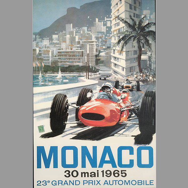 MICHAEL TURNER "Monaco Grand Prix 1965" Litho: MICHAEL TURNER (American, born 1934) Monaco Grand Prix 1965. Lithograph printed in colors. 15 1/4 x 23 3/4 inches / 39 x 60.2 centimeters.Frame: 32 x 24 inches/ 81.3 x 61 centimeters. Signed in plate
