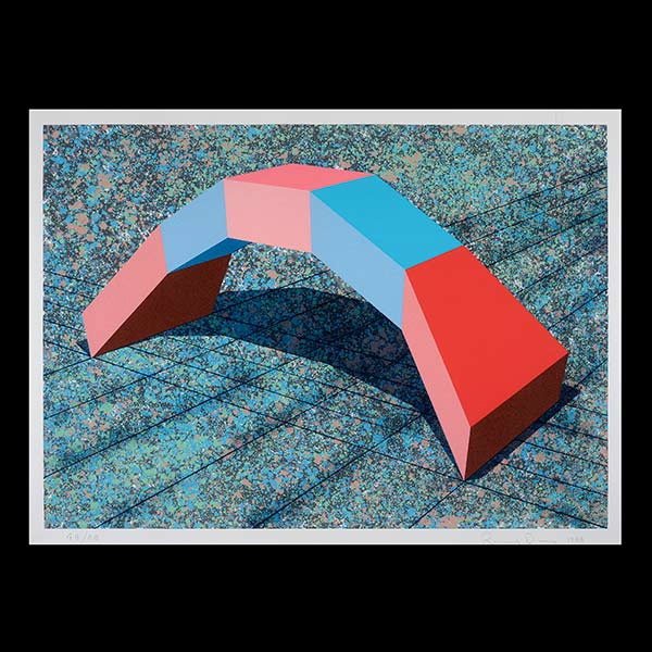 RONALD DAVIS Serigraph Graphic, Contemporary Art: RONALD DAVIS (American, born 1937) Untitled - Red and Blue Polygonal Arch 1988. Serigraph on paper. Plate: 29 3/4 x 42 inches / 76 x 107 centimeters. Signed and dated lower right in pencil : Ronald Da