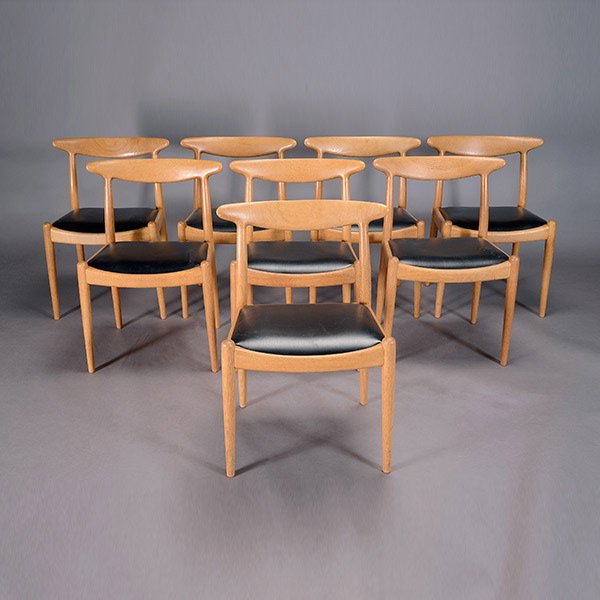 Hans Wegner Dining Chairs.: Hans Wegner Dining Chairs. Set of eight solid teak chairs. Signed upon the base.