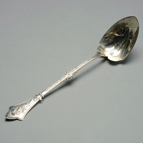 Gorham Japanese Sterling Ladle.: Gorham Japanese Sterling Ladle. The rounded arched form cast with a bird on branch. Circa 1871 Total silver weight 3.6 troy oz; length 11 3/4 inches (29.8 cm)