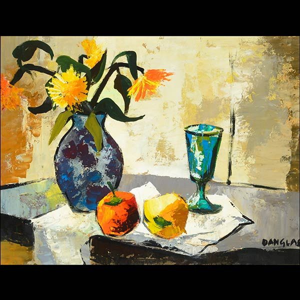 JACQUES DANGLAS Modern French Still Life: JACQUES DANGLAS (French b.1925) "Still Life" Oil on board. 20 x 26 inches. Signed l/r.