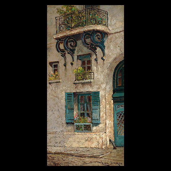 EDWIN DEAKIN "Old Paris" Oil on canvas: EDWIN DEAKIN (Californian 1838 - 1923) "Old Paris" Oil on canvas. 18 x 9 inches. Signed l/r and titled l/l. (CONDITION: Some gilt missing from right side of frame) NOTES: In beautiful gilt period fram