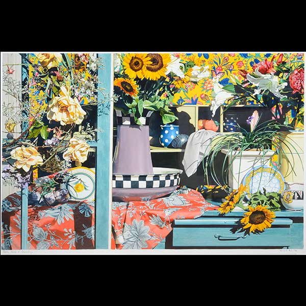 MICHAEL BECK "Every Nook and Cranny" Watercolor: MICHAEL BECK (American b. 1943) "Every Nook and Cranny" Watercolor on paper. Sight: 37 3/4 x 54 3/4 inches. Signed and dated l/r "Michael Beck '90".