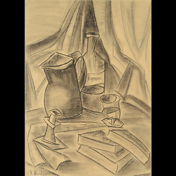 VERA ROCKLINE, Still Life Charcoal on paper.: VERA SCHLESINGER ROCKLINE (Russian Federation 1896-1934) "Still Life" Charcoal on paper. Sight: 23 x 16 1/2 inches. Signed l/r.