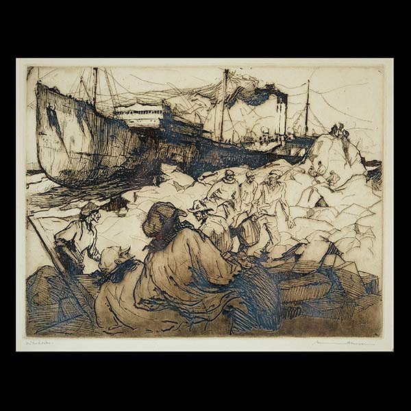 ARMIN HANSEN Large Etching "On the Rocks": ARMIN CARL HANSEN (Californian 1886-1957) "On the Rocks" Etching on paper. Plate: 7 1/2 x 9 3/4 inches. Signed in pencil l/r and titled l/l.