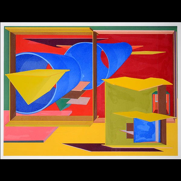 Print, Contemporary Woodcut on Paper AL HELD: AL HELD (American 1928 - 2005) "Pachinko" Woodcut on paper, Plate: 22 1/4 x 29 1/4 inches. Annotated in pencil l/l.