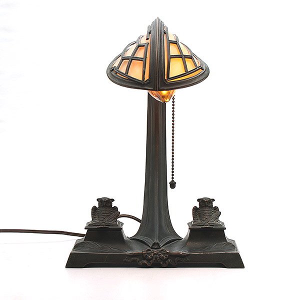 Art Nouveau Bronze Desk Lamp: Art Nouveau Bronze Desk Lamp Fitted with Owl Inkwells {Height 12 1/2 inches}