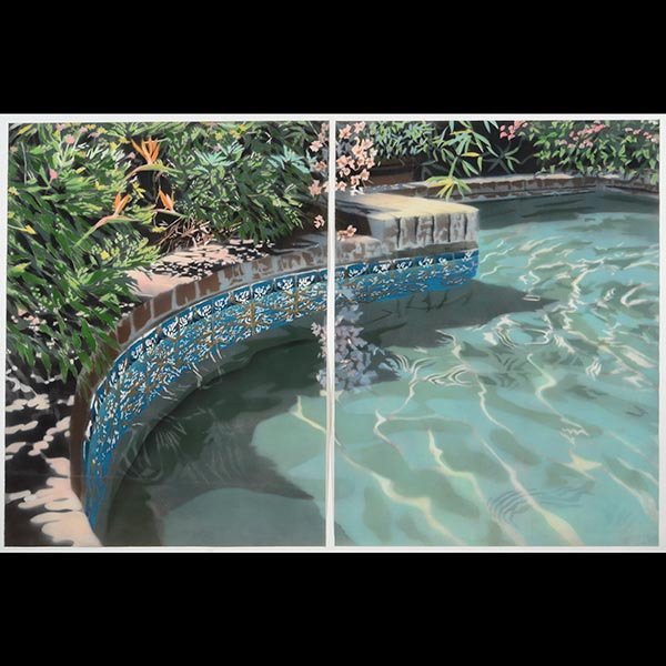 DAVID KESSLER. Color lithograph on paper.: DAVID KESSLER (American b. 1950) "Reflected Blossoms" Color lithograph on paper. Sight: 39 x 58 inches.