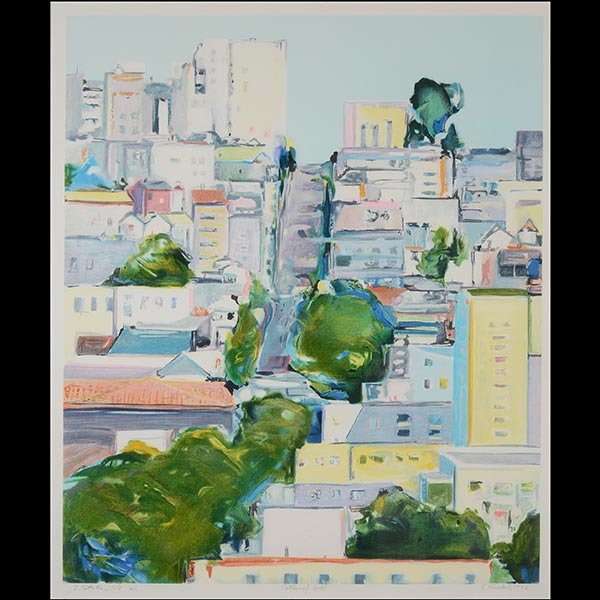 GREGORY KONDOS, Lithograph San Francisco: GREGORY KONDOS (American b. 1923) "Cathedral Hill" Color lithograph on paper. Plate: 26 x 21 1/2 inches. Signed and dated l/r "92" and annotated/numbered l/l "I State 2/4 HC".
