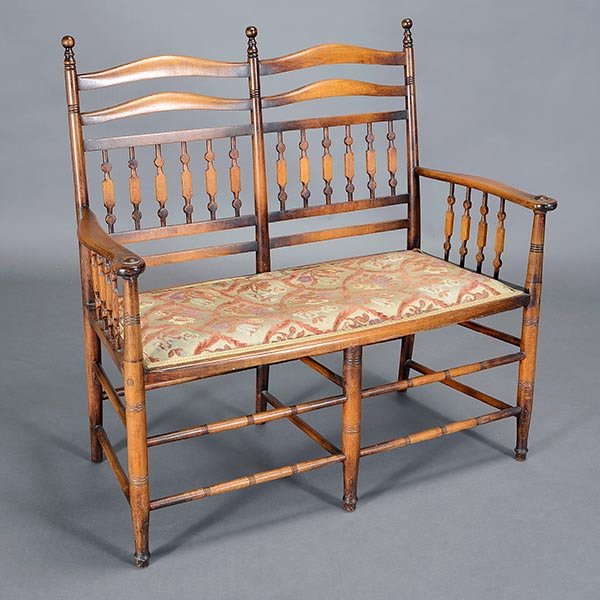 Vintage Country Ladder Back Settee w/ Tapestry: Vintage Country Ladder Back Settee with a Tapestry Seat {Dimensions 38 1/2 x 40 x 18 inches}