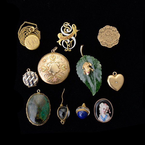 COLLECTION OF JEWELRY ITEMS.: COLLECTION OF MULTI-STONE, ENAMEL, DIAMOND, YELLOW GOLD, GOLD-FILLED, METAL JEWELRY ITEMS. Including one enamel, 14k yellow gold sorority pin; one carved nephrite leaf, ruby, 14k yellow gold frog broo