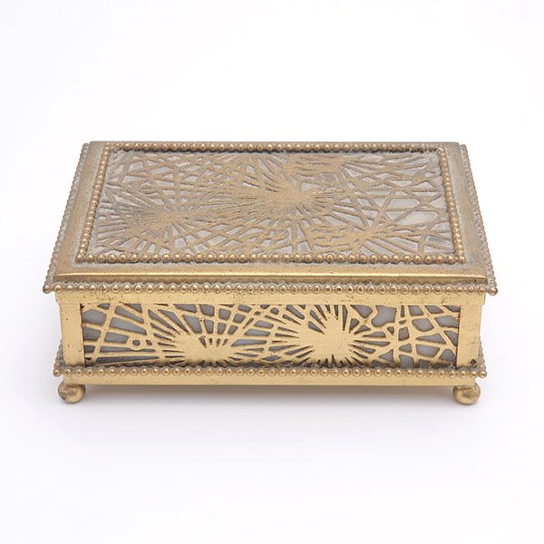 Tiffany Studios Pine Needle Cigarette Box: Tiffany Studios Gilt Bronze Pine Needle Cigarette Box {Dimensions 2 x 5 1/2 x 3 3/4 inches}