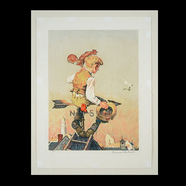 NORMAN ROCKWELL "On Top of the World" Lithograph: NORMAN ROCKWELL (American 1894-1978) "On Top of the World" from Norman Rockwell's Saturday Evening Post cover from October 20, 1934. Lithograph on paper. Sheet: 25 x 18 1/2 inches. Frame: 42 x 32 1/2 