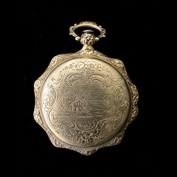 18k Yellow Gold Open Face Pocket Watch.: 18k Yellow Gold Open Face Pocket Watch. DIAL: Round, white, black Roman numeral hour markers, black outer minutes track, gold breguet hands, key hole at 1:30. MOVEMENT: Swivel out fusee lever, Bordier