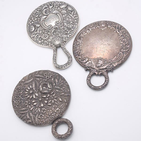Three Sterling Hand Mirrors,: Three Sterling Hand Mirrors, including two Gorham {Length of longest 8 inches}