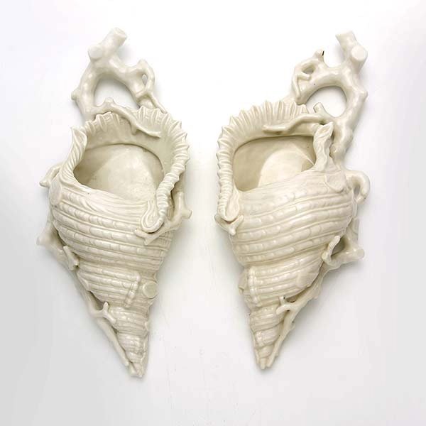 Pair of Royal Worcester Shell Form Pocket Vases: Pair of Royal Worcester Shell Form Pocket Vases, Circa 1949 {Length 11 1/2 inches} [one loss to tip]