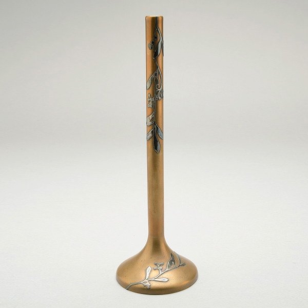 Silver Overlay Bud Vase: Silver Overlay Bud Vase, Stamped on bottom, Sterling CN Bronze /Silvercrest/Heinz . H: 10 inch