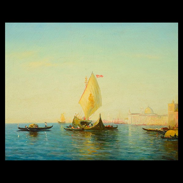 FELIX ZIEM View of Venice, Oil on canvas: FELIX-FRANCOIS-GEORGES-PHILIBERT ZIEM (French 1821-1911) "View of Venice from the Lagoon" Oil on canvas. 19 1/4 x 24 1/2 inches / 48.8 x 62.2 centimeters. Signed lower right: Ziem. PROVENANCE: Private