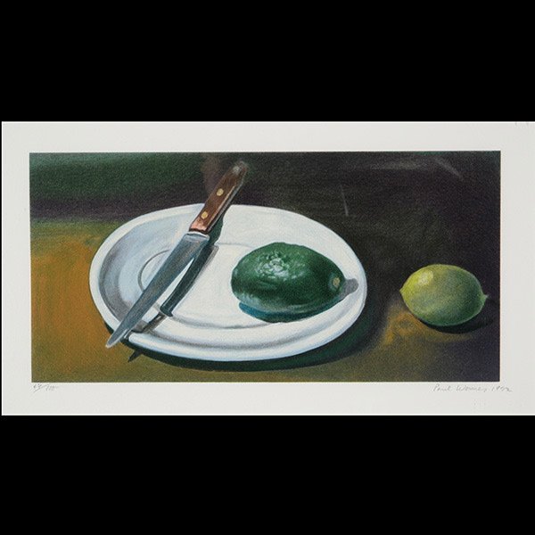 PAUL JOHN WONNER "Still Life" Lithograph: PAUL JOHN WONNER (American 1920-2008) "Study with Lime, Avocado, Lime" Color lithograph on paper. Signed and dated in pencil l/r and numbered l/l "47/100".