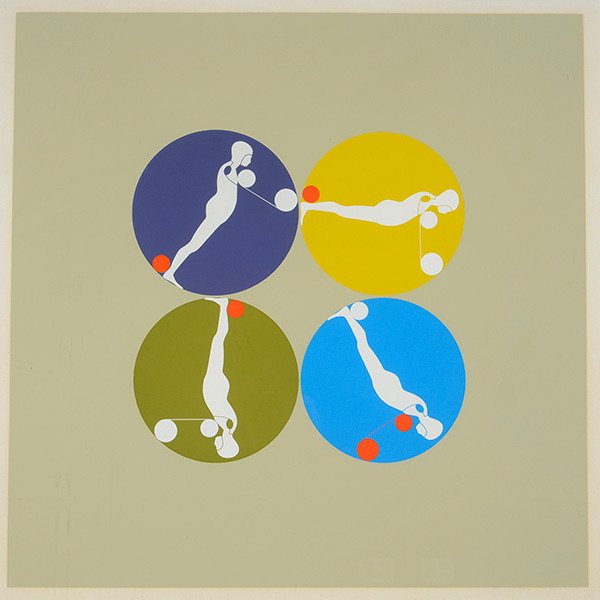 ERNEST TROVA "Falling Man" Serigraph on paper: ERNEST TINO TROVA (American 1927-2009) "Falling Man (Manscapes Portfolio)" Color serigraph on paper. Plate: 24 x 23 3/4 inches. Frame: 34 1/2 x 34 1/2 inches. Signed, dated and numbered l/r "91/175 19