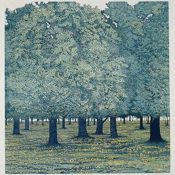 PHIL GREENWOOD Season Three Prints: PHIL GREENWOOD (American 20th Century) "Sky Anvil" 215/250, "Autumn Park 20/200" 1984, and "Summer Path" 15/200. Three color aquatint etchings on paper. Plate: 21 1/14 x 18 1/2 inches. Plate: 18 1/2 x