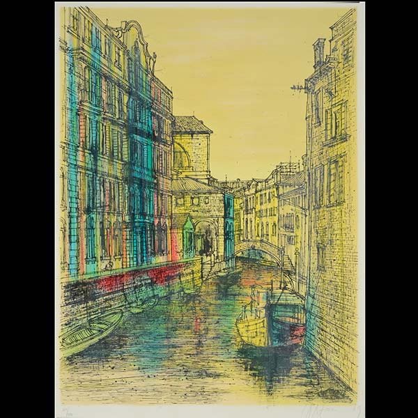 JEAN CARZOU "Venice" Color litho on paper: JEAN CARZOU (Armenian 1907-2000) "Venice" 1969 Color lithograph on paper. Plate: 26 x 19 1/4 inches. Frame: 34 1/2 x 26 3/4 inches. Signed in pencil l/r and numbered l/l "114/125".