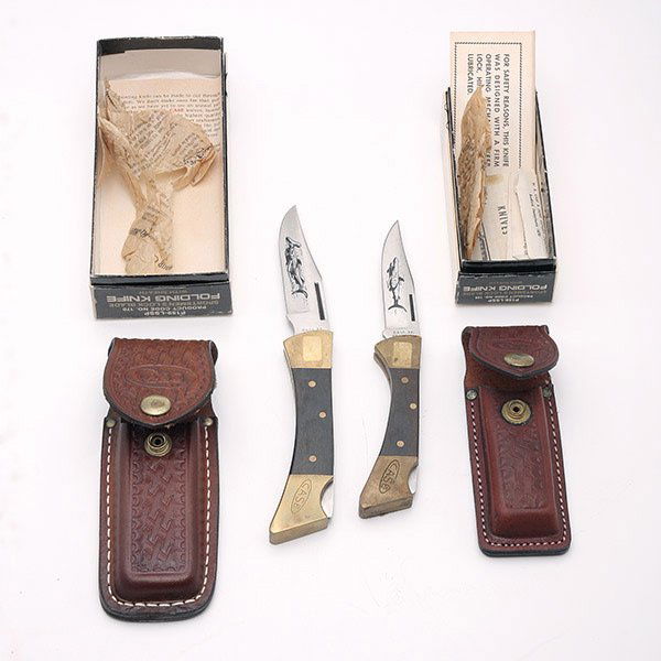 Two Cased Sportsman Lock Blade Folding Knives.: Two Cased Sportsman Lock Blade Folding Knives. #P158-LSSP, #P159-LSSP (1970's), Mint in Box.