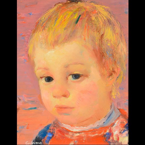 JON CORBINO Portrait of a Child Oil on board: JON CORBINO (American 1905-1964) "Portrait of a Child" Oil on board. Sight: 9 1/2 x 7 3/4 inches. Signed l/l.